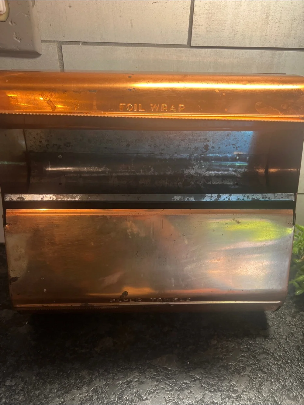 Vintage Copper Foil, Wax Paper and Paper Towel Dispenser. Can be wall mounted